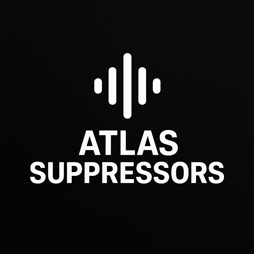 Atlas Suppressors logo on a black background